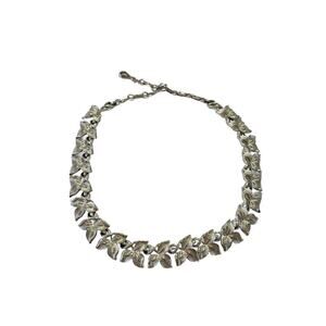 Vintage Coro Choker Necklace, Brushed Silver Tone Laurel Leaf Design
